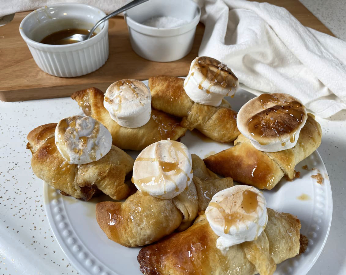 salted caramel apple crescents with marshmallows